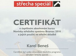 Certifikát - Bramac 2016 - novinky