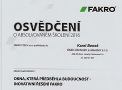 Osvědčení - Okna, která předběhla budoucnost - FAKRO