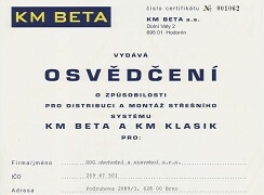 Osvědčení KM Beta a KM klasik